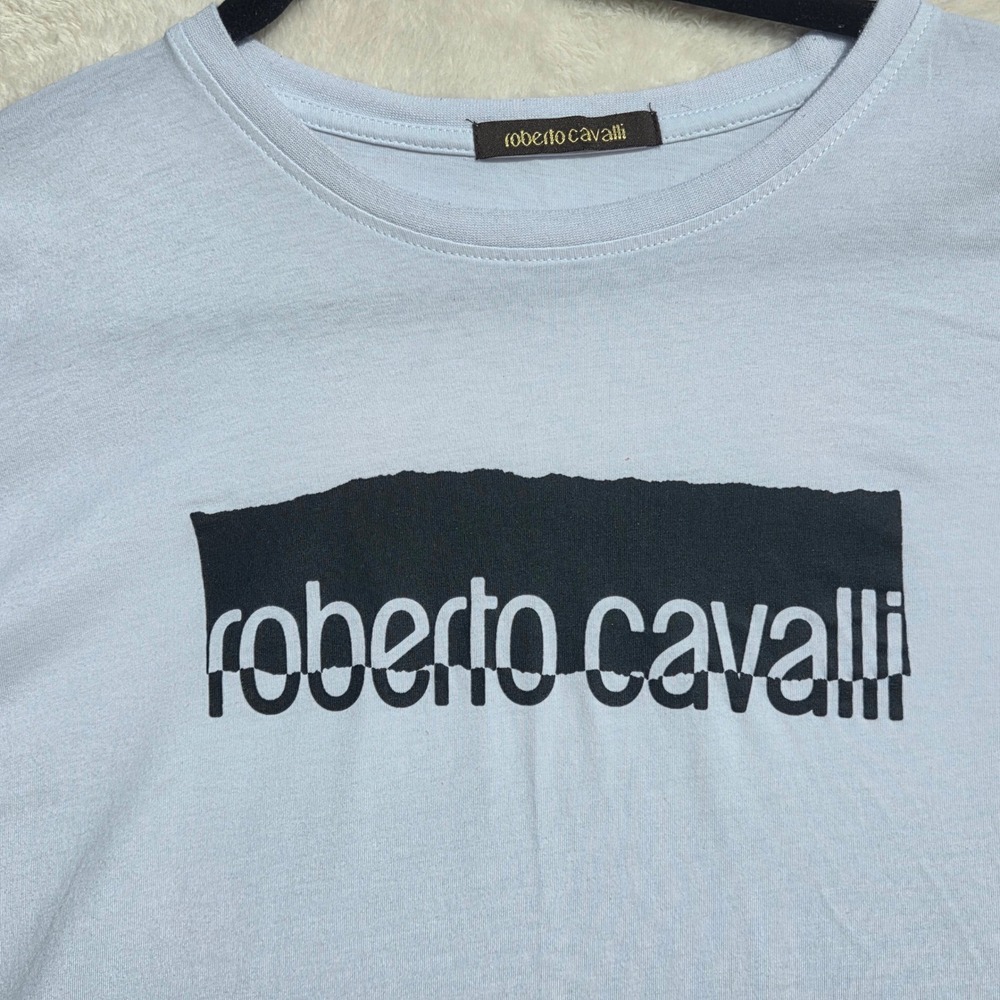 Authentic Roberto Cavalli Spellout Logo T-Shirt XL White Black Block Tee Good